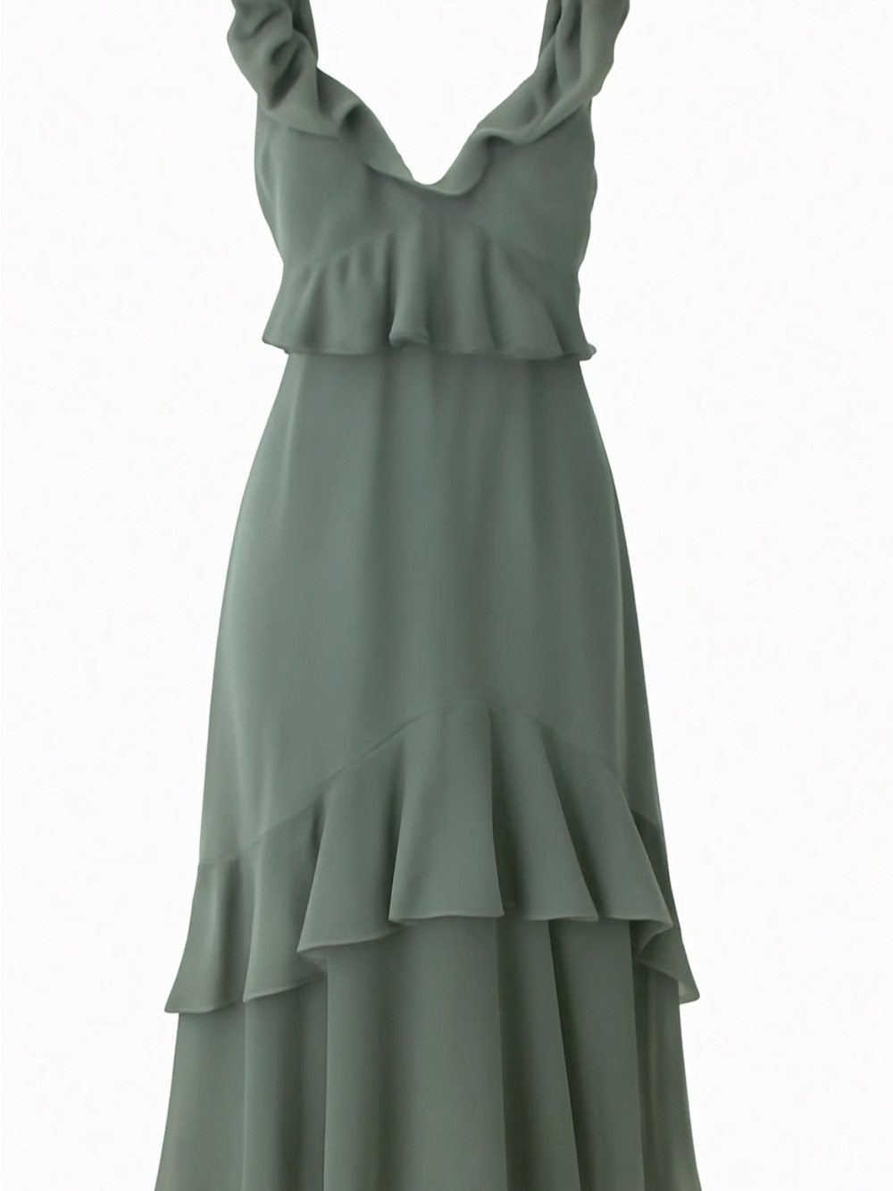 Show Me Your Mumu Sz XXS Green Maxi Ruffled Dress Luxe Wedding Cocktail